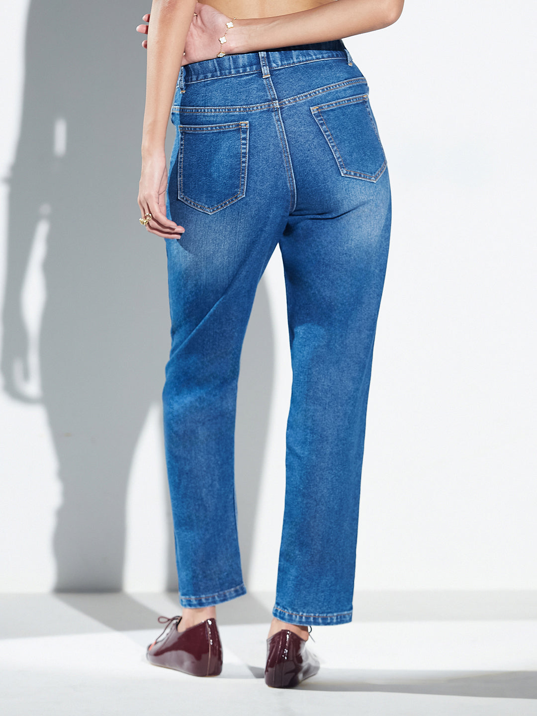 Blue Mom Fit High-Rise Denim Jeans for Women