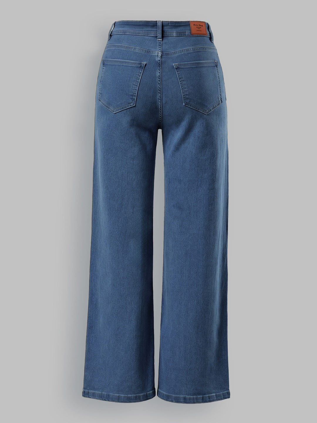 Blue Wide-Leg High-Rise Stretchable Denim Jeans for Women