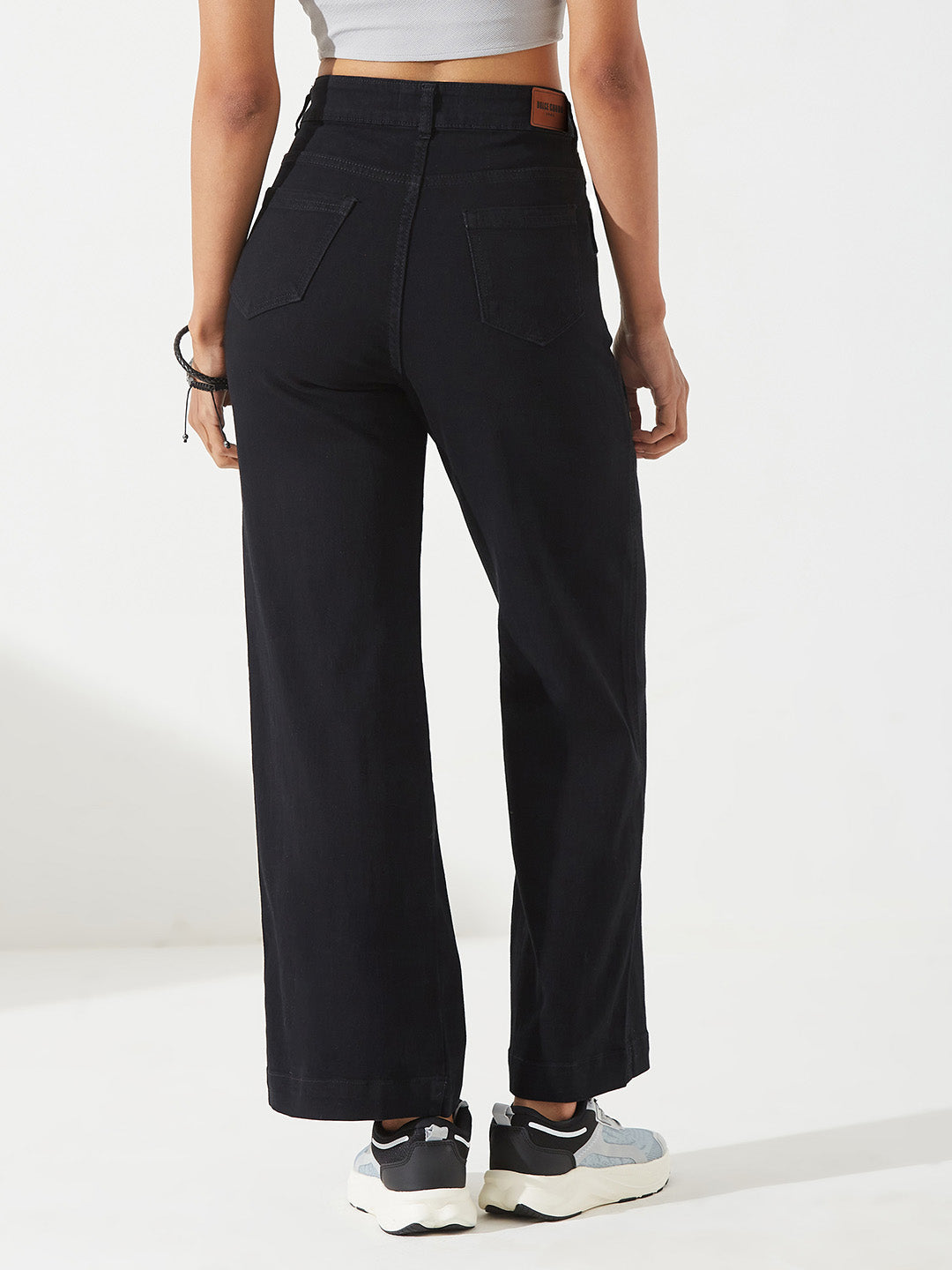 Black Flared High-Rise Regular Stretchable Denim Jeans for Women