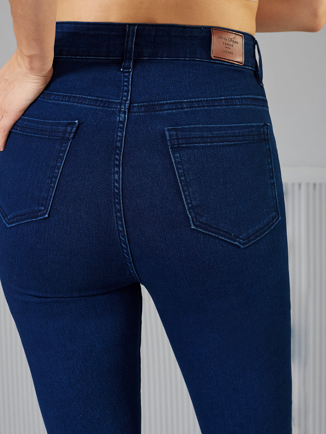 CHASEstretch™ Navy-Blue Skinny-Fit High-Rise clean-look Regular Stretchable Denim Jeans for Women — Miss Chase