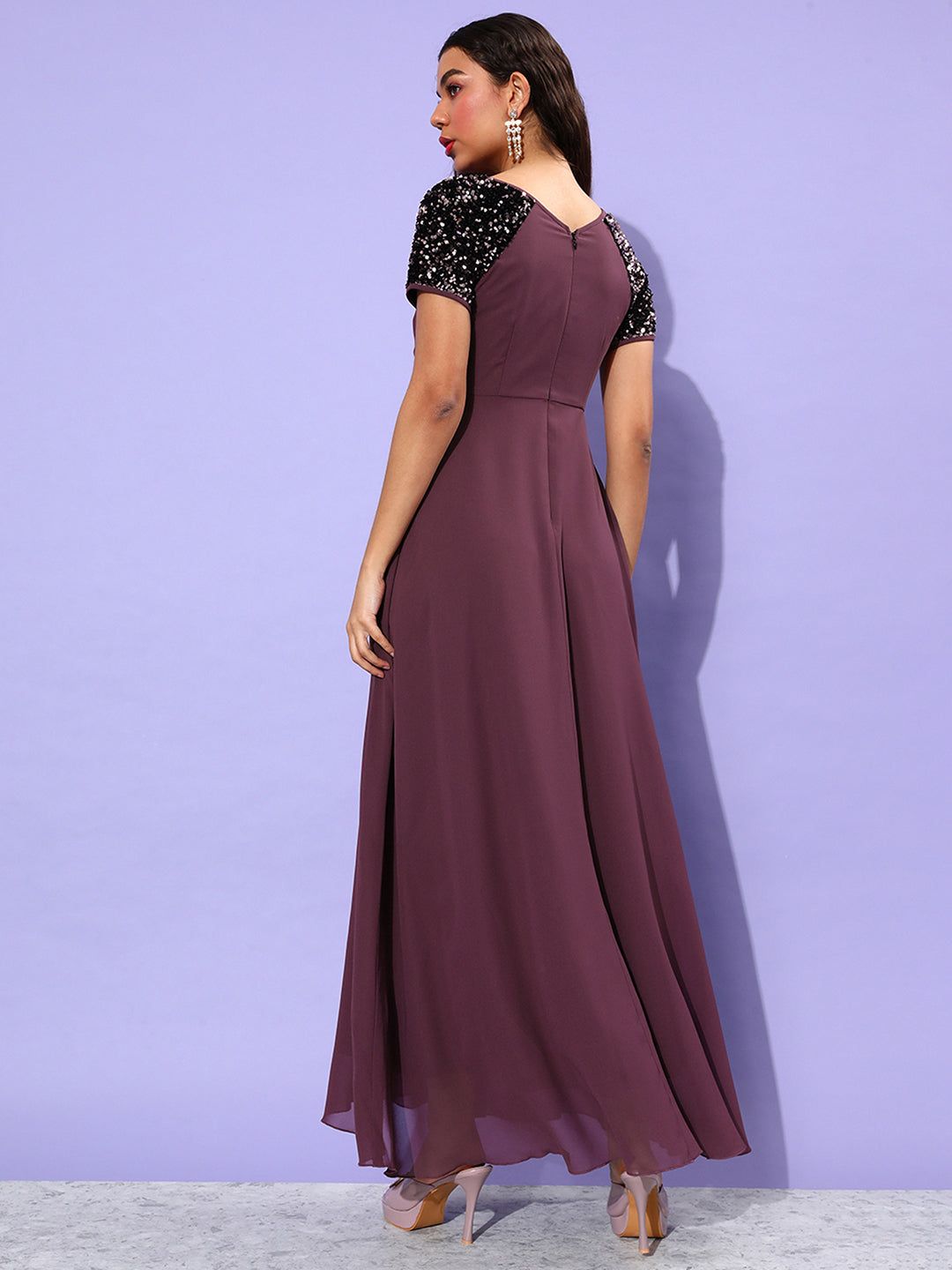 Women's Mauve Relaxed Fit   Maxi   Georgette Dress