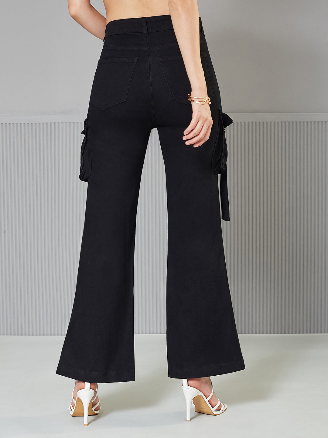 Black Bootcut High-Rise Regular-Length Stretchable Denim Jeans for Women