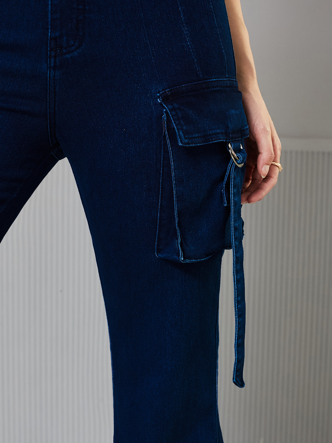 Women's Navy Blue Bootcut High-Rise  Regular Stretchable Denim Jeans