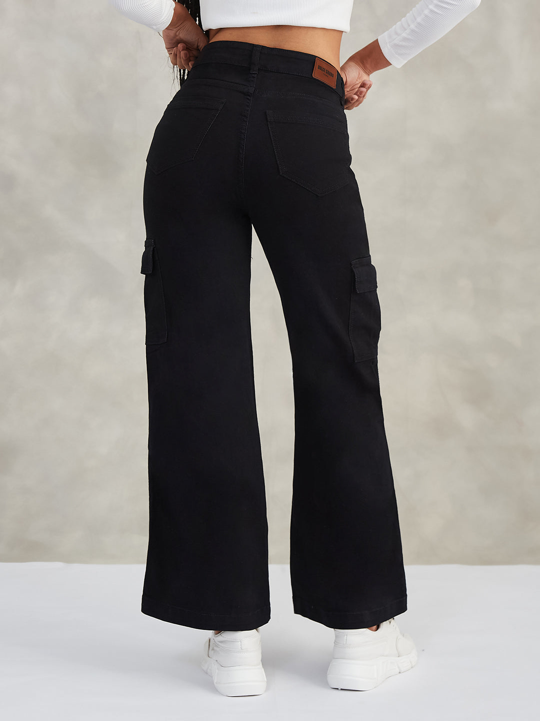 Women's Black Wide-Leg High-Rise Stretchable Denim Jeans