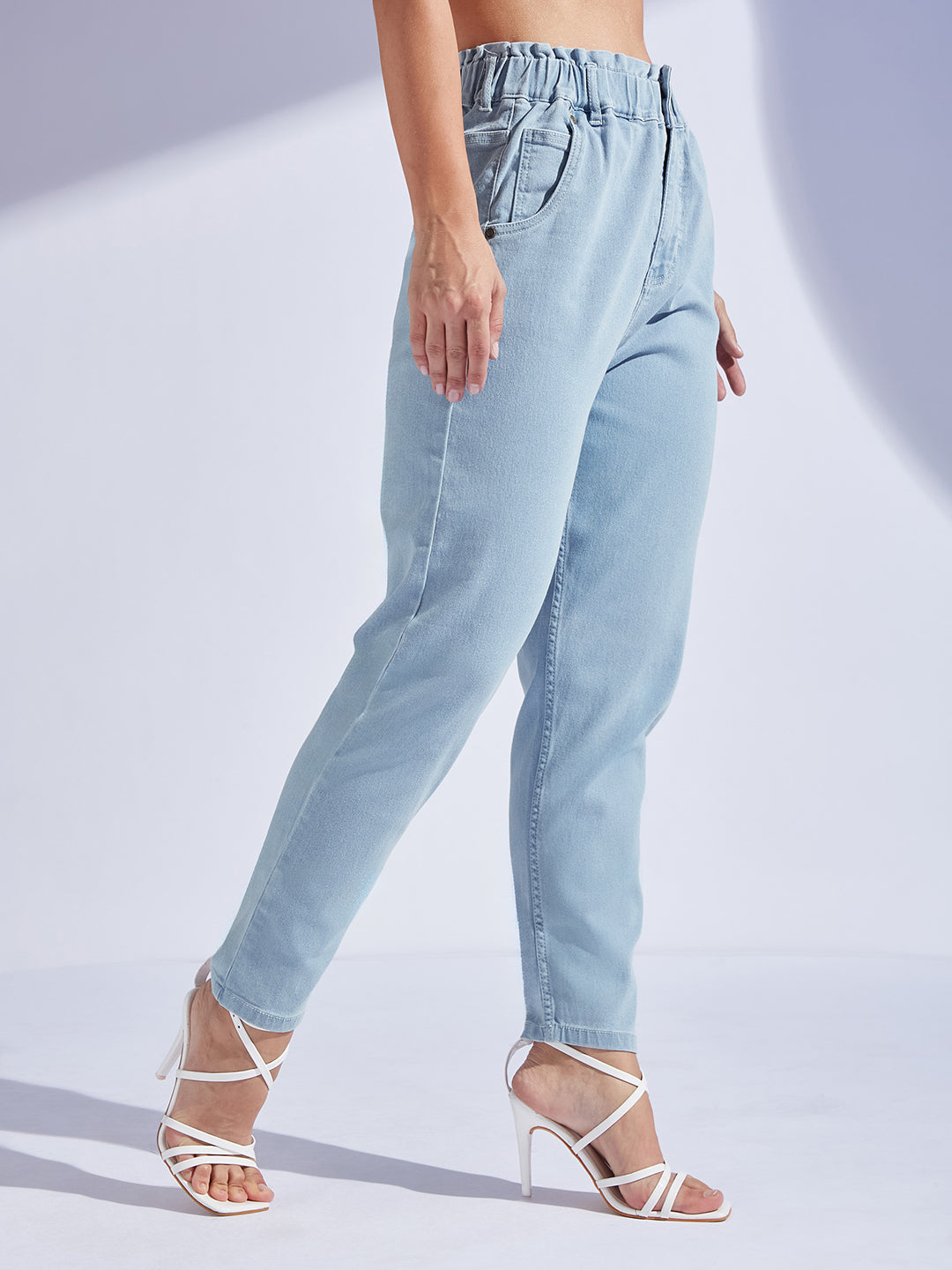 Women's Light Blue High-Rise Regular-Length Stretchable Denim Mom's Jeans
