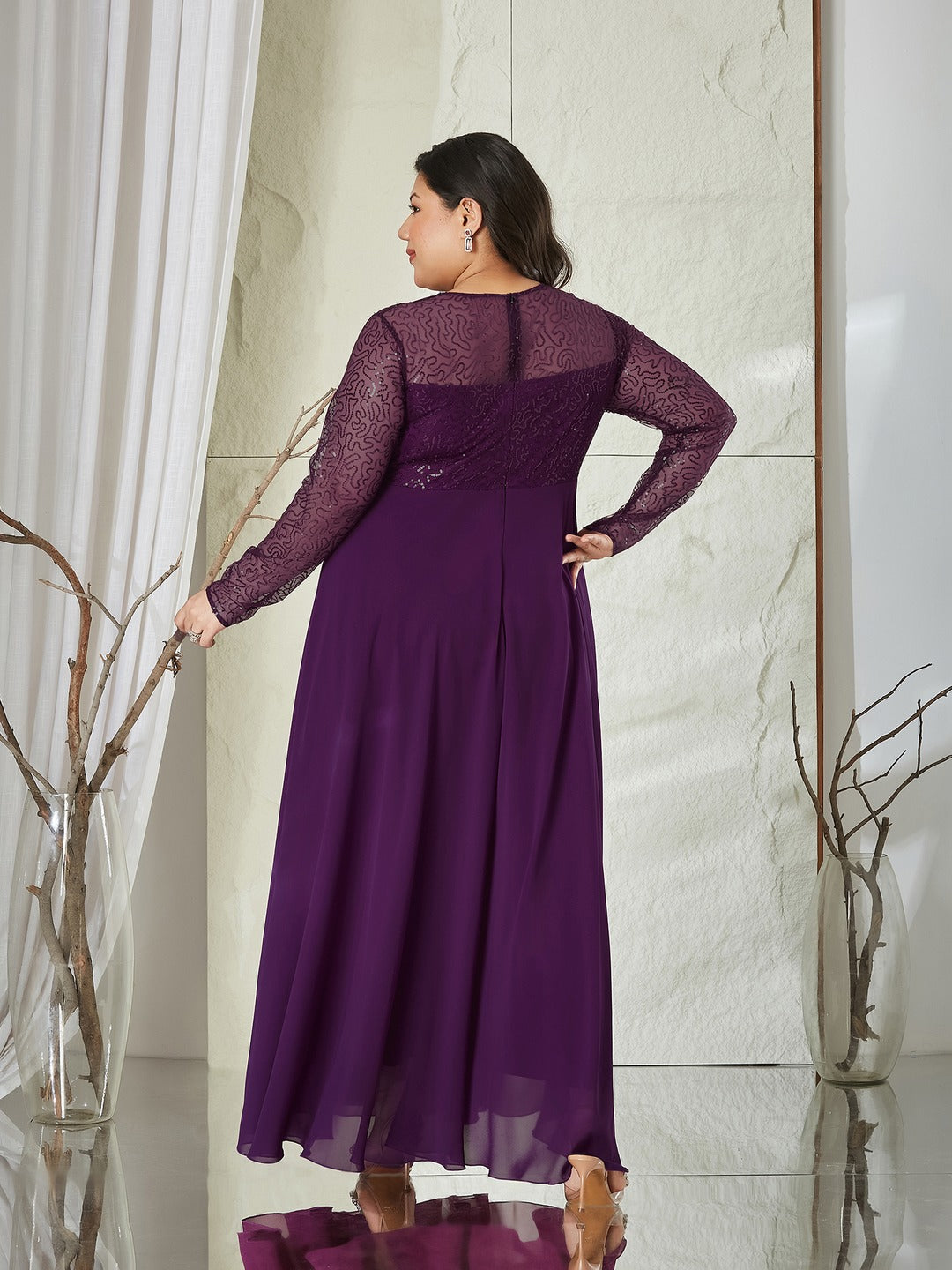 Dark Purple Solid Embellished Maxi Dress for Women