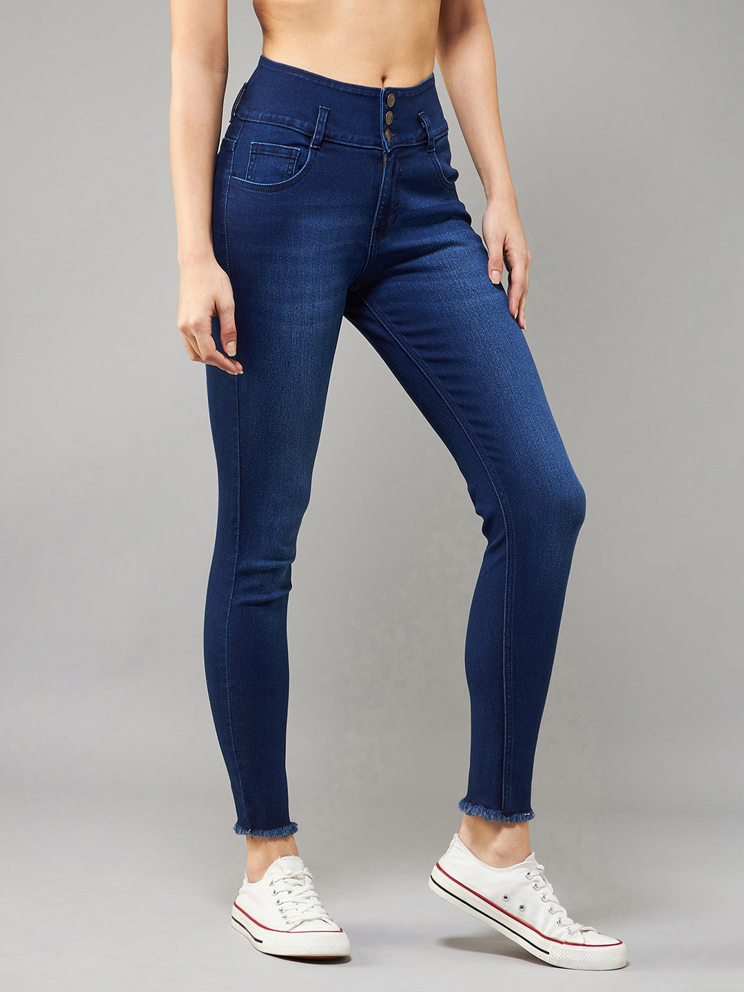 Women's Navy Blue Skinny High Rise Clean Look Regular Stretchable Denim Jeans