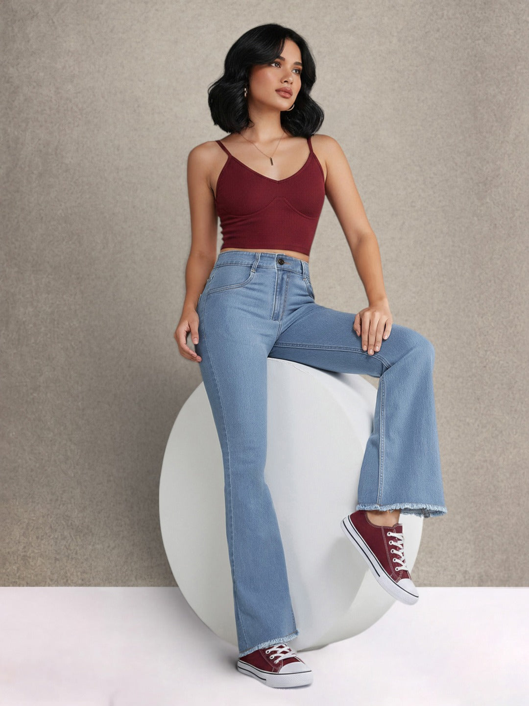 Light Blue Bootcut High rise Regular Stretchable Denim Jeans for Women