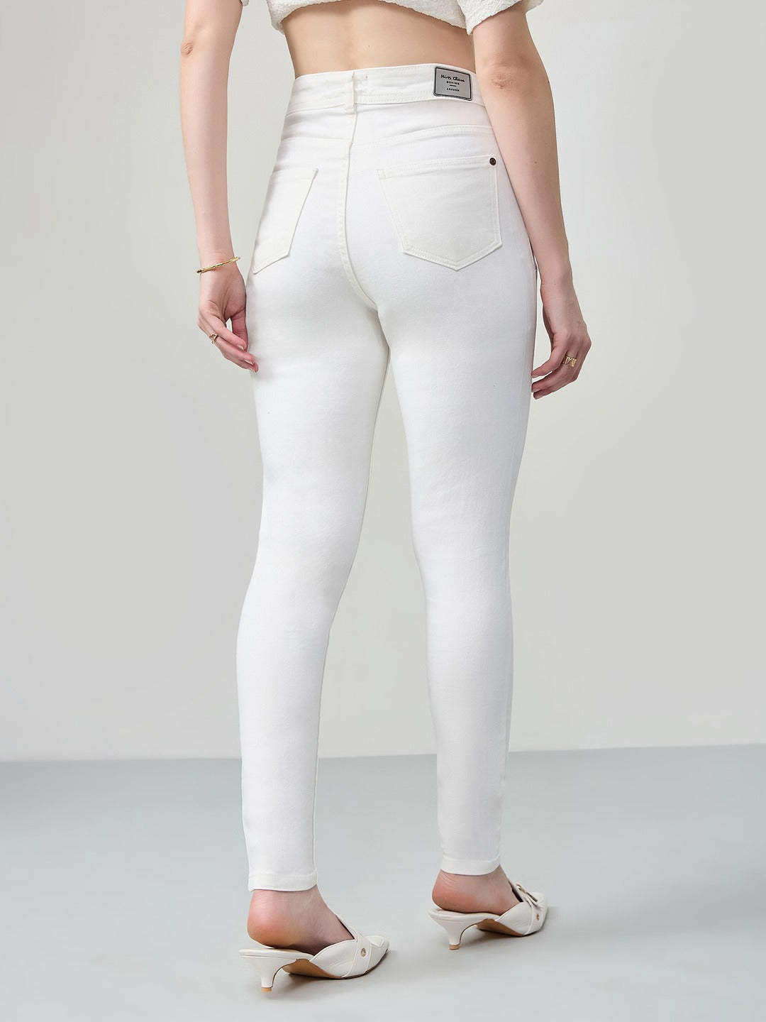 White Skinny high-rise Bleached Stretchable Denim Jeans for Women