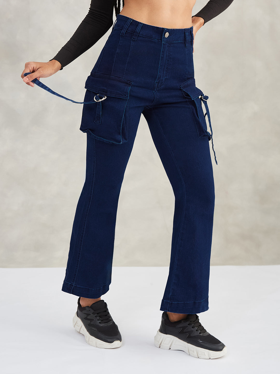 Women's Navy Blue Bootcut High-Rise Stretchable Denim Jeans