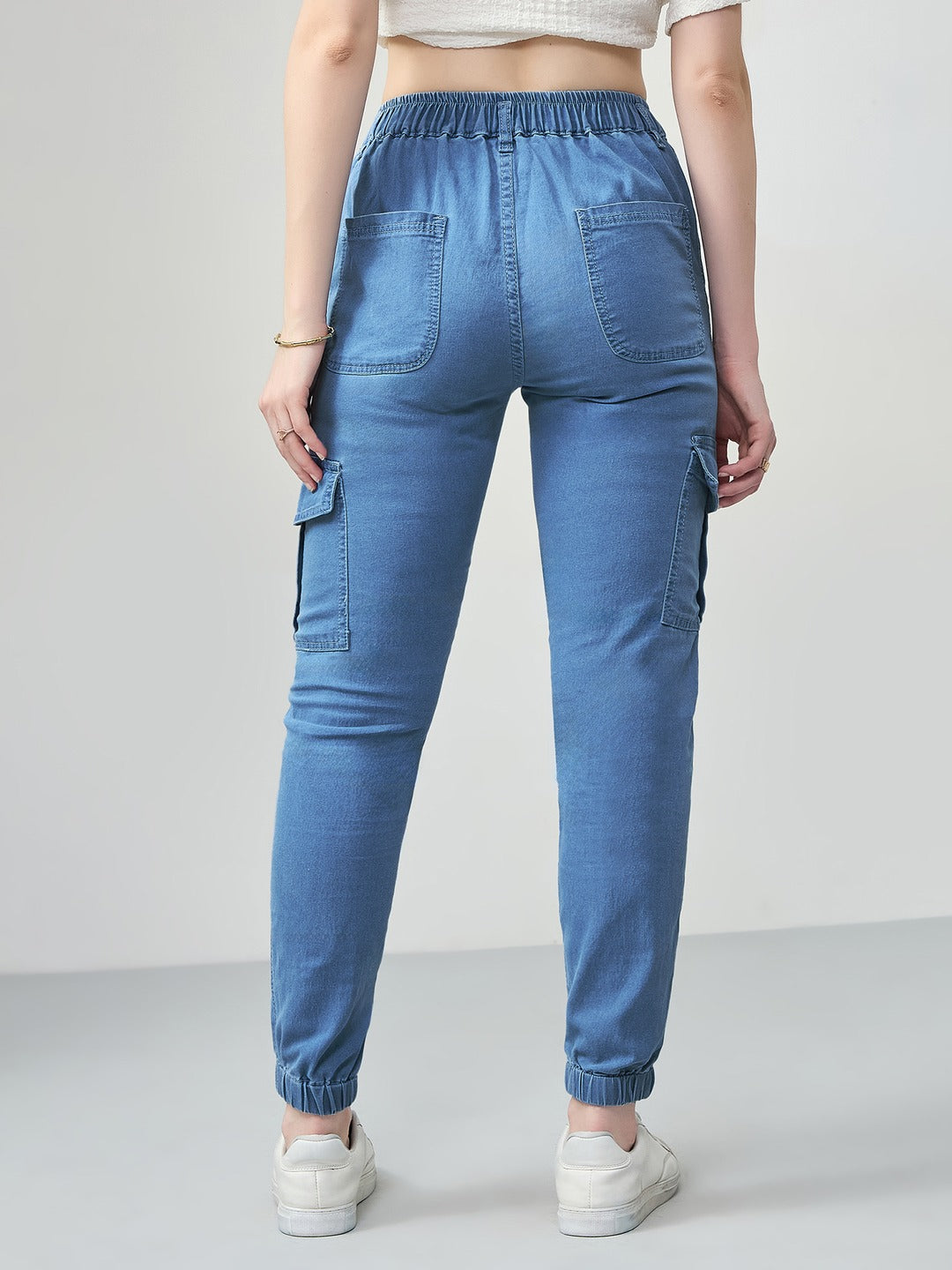 Light Blue Regular high-rise Regular Stretchable Light Weight Denim joggers for Women