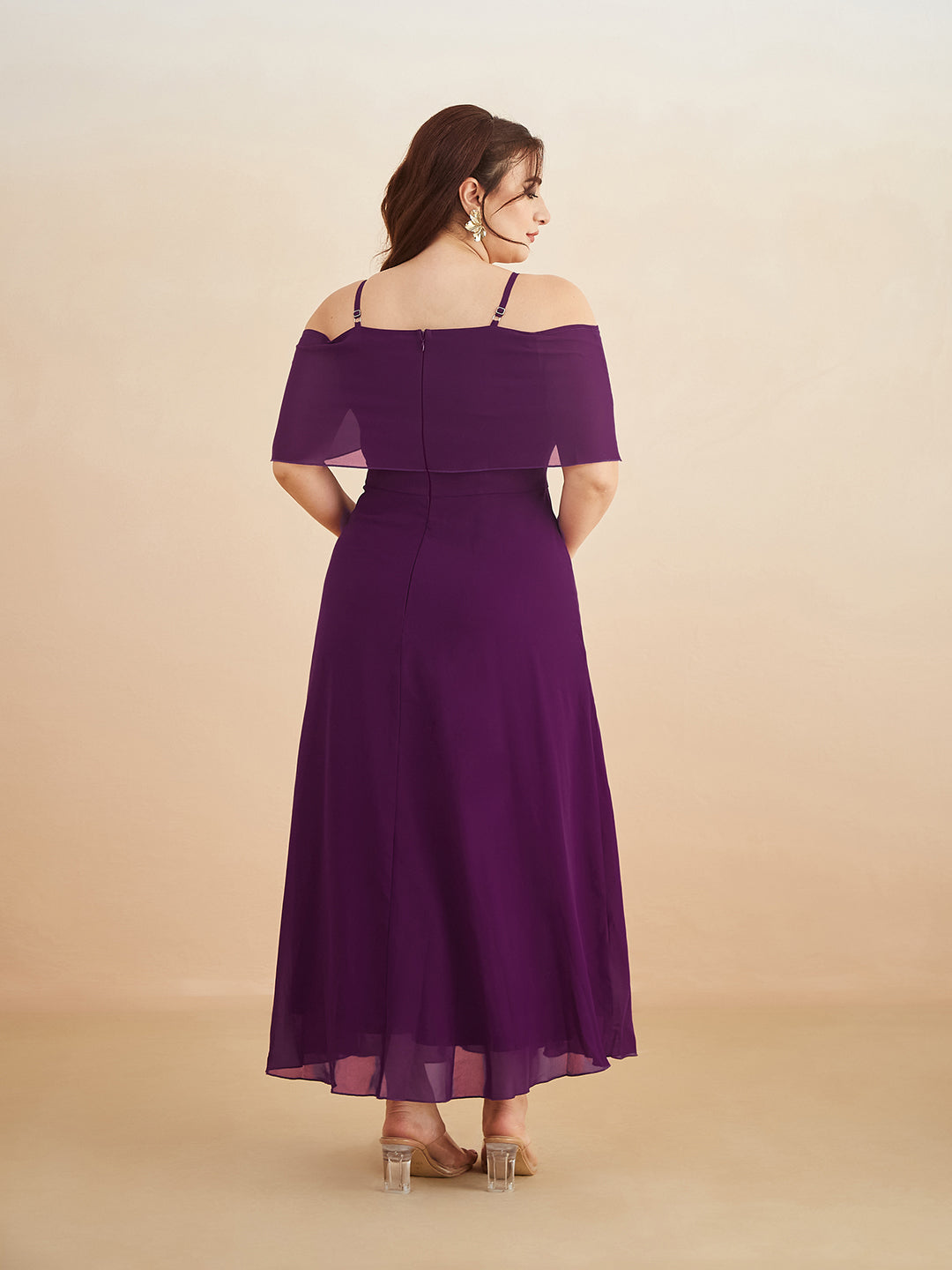 Purple Bardot Style Sleeveless Spaghetti Strap Solid Off Shoulder Midi Skater Dress for Women