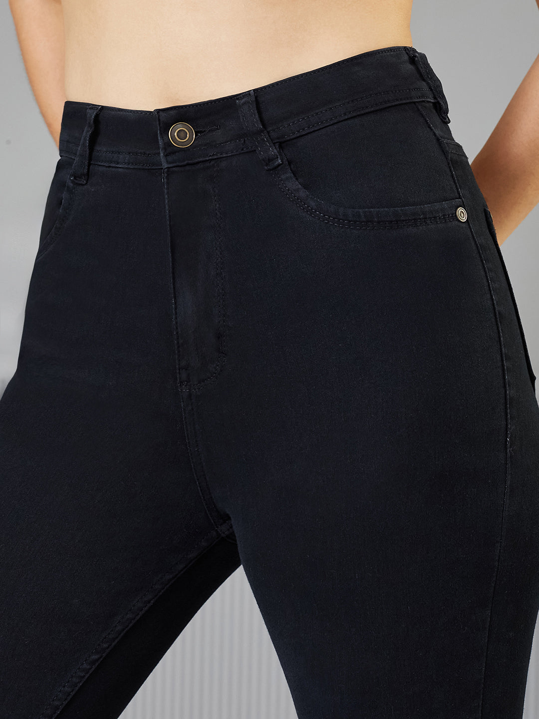 Women's Black Slim Fit High-Rise clean-look Acid Wash Regular-Length Stretchable Denim Jeans