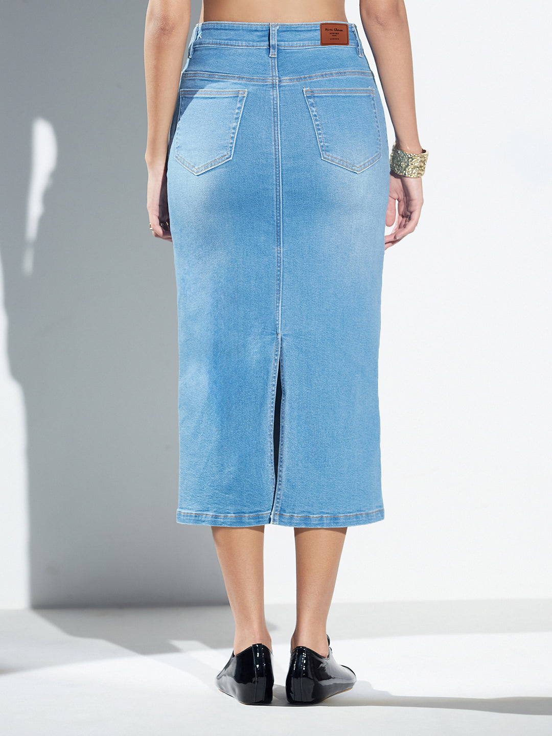 CHASEshape™ Mild Compression Bodycon High-Rise Mid-Blue Denim Skirt