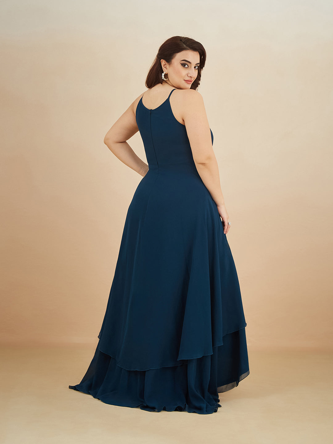 Teal Round Neck Sleeveless Solid Embellished Maxi Dress for Women — Miss Chase A+