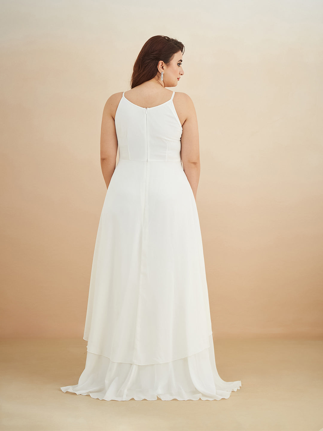 Off White Round Neck Sleeveless Solid Embellished Maxi Dress for Women
