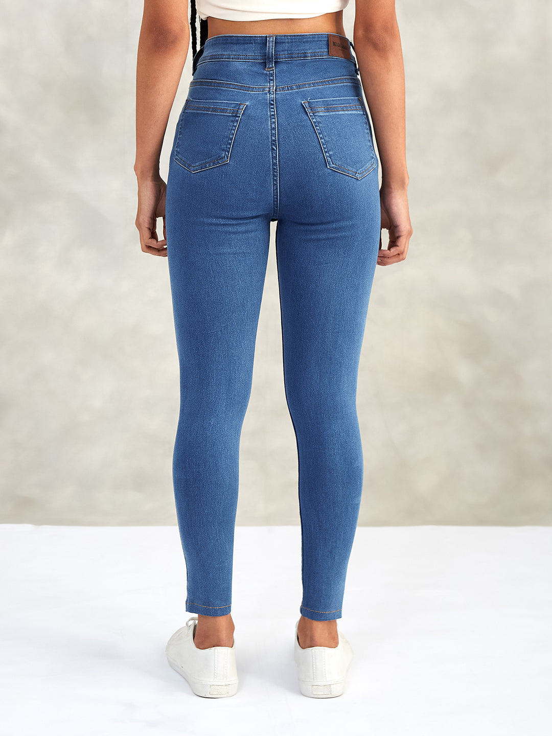 Women's Blue Skinny High-Rise Distressed Cropped Denim Jeans
