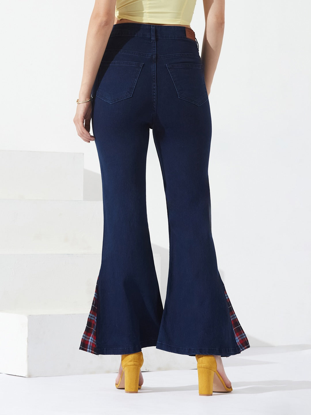 Navy Blue high-rise Stretchable Denim Bootcut Jeans for Women