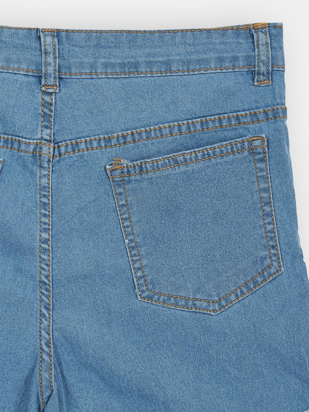 Blue Relaxed-Fit Mid-Rise Clean-Look Regular-Length Stretchable Denim Shorts for Girls/Teenagers