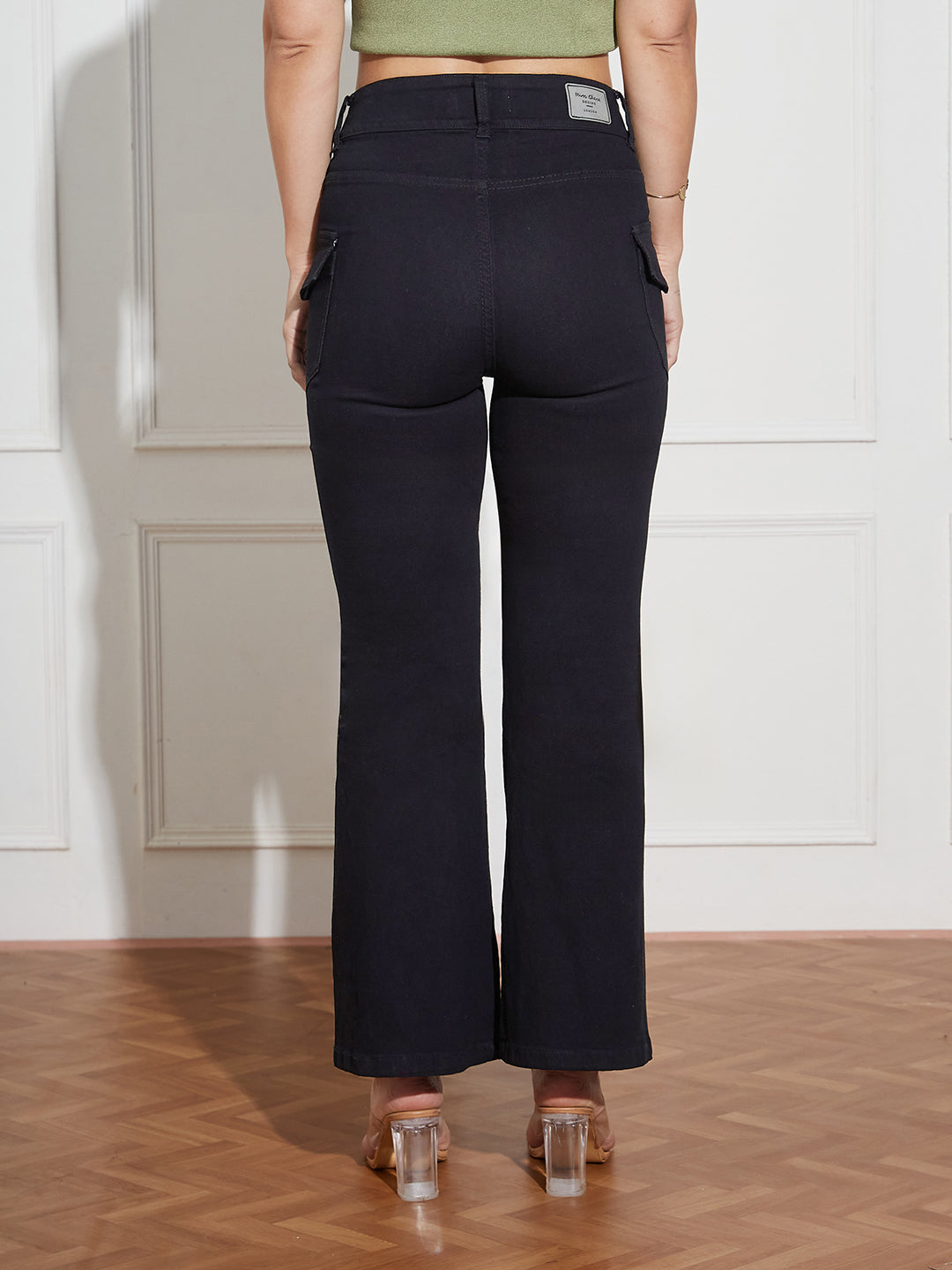Women's Black Bootcut High Rise Clean Look Regular Length Stretchable Denim Jeans