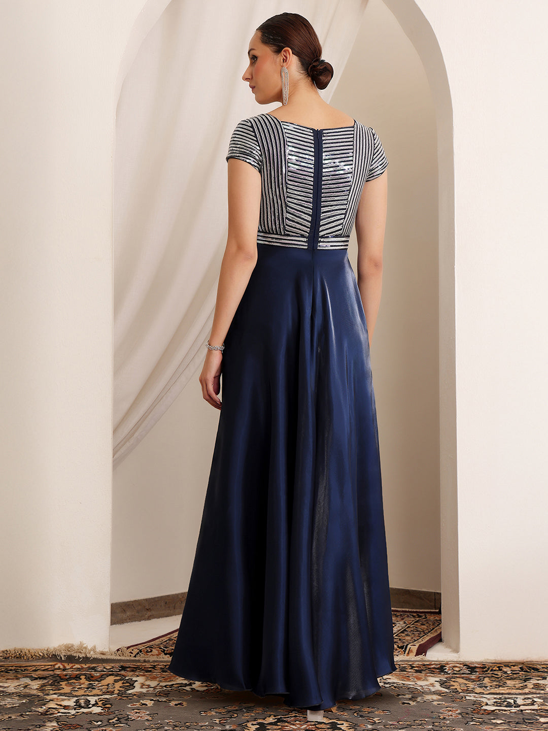 Bawa Celeste Navy-Blue Embellished Maxi Dress