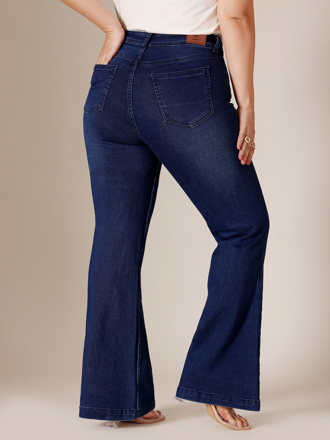24/7 Comfort Navy Blue High-Rise Clean-Look Regular-Length Stretchable Bootcut Denim Jeans for Women