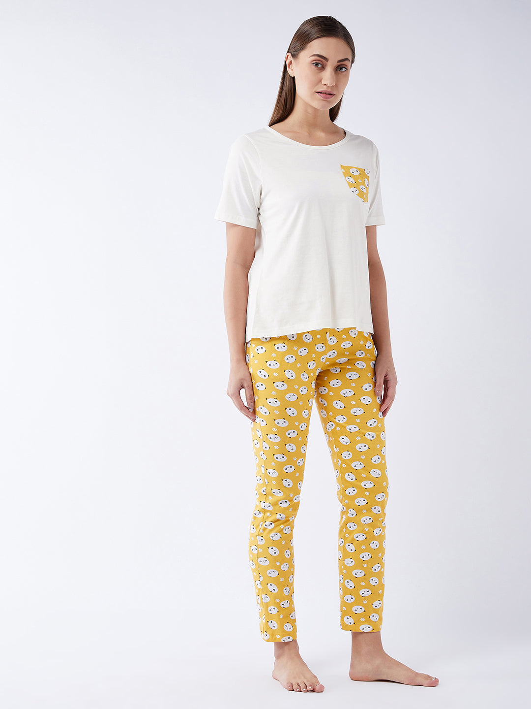 Women's Mustard Yellow Printed Regular length Pajama