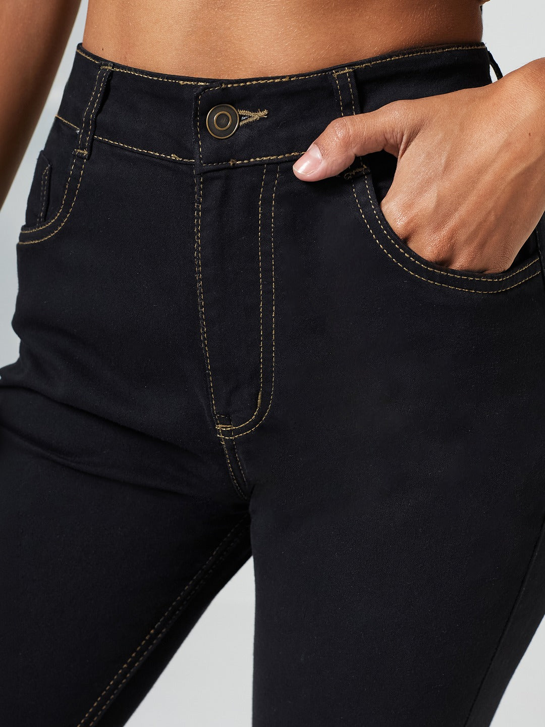 Black Bootcut High-Rise Clean-Look Regular-Length Stretchable Denim Jeans for Women