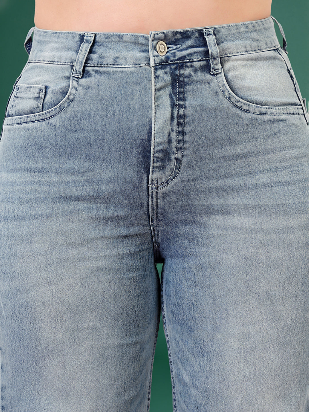 CHASEshape™ Light Blue Wide-Leg High-Rise Stretchable Denim Jeans for Women