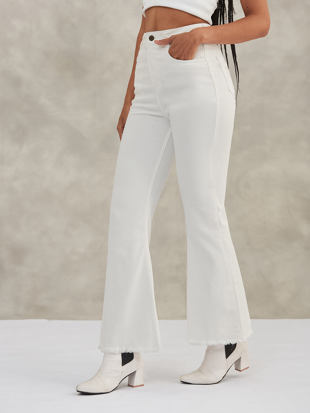 Women's White Bootcut High-Rise Stretchable Denim Jeans