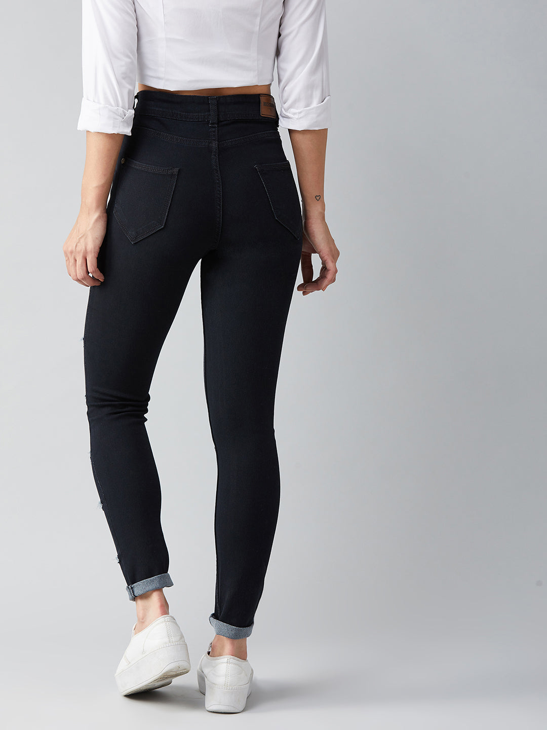 Women's Black Slim High Rise Distressed Denim Jeans