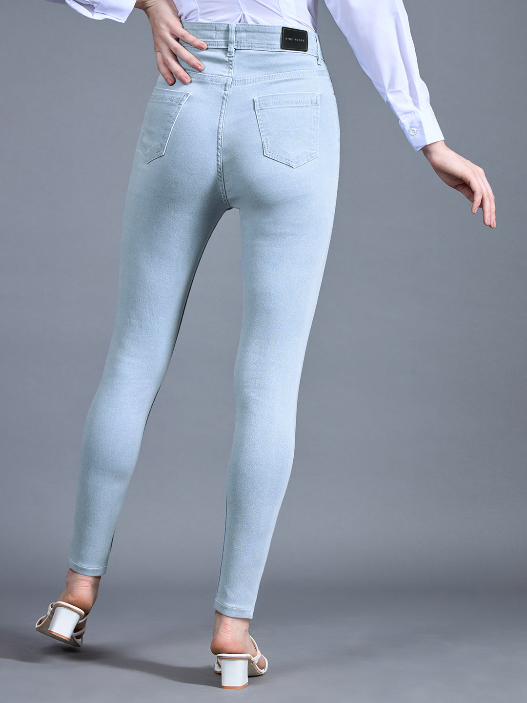 24/7 Comfort Workwear Women's Light Blue Skinny High-Rise Distressed Cropped Denim Jeans