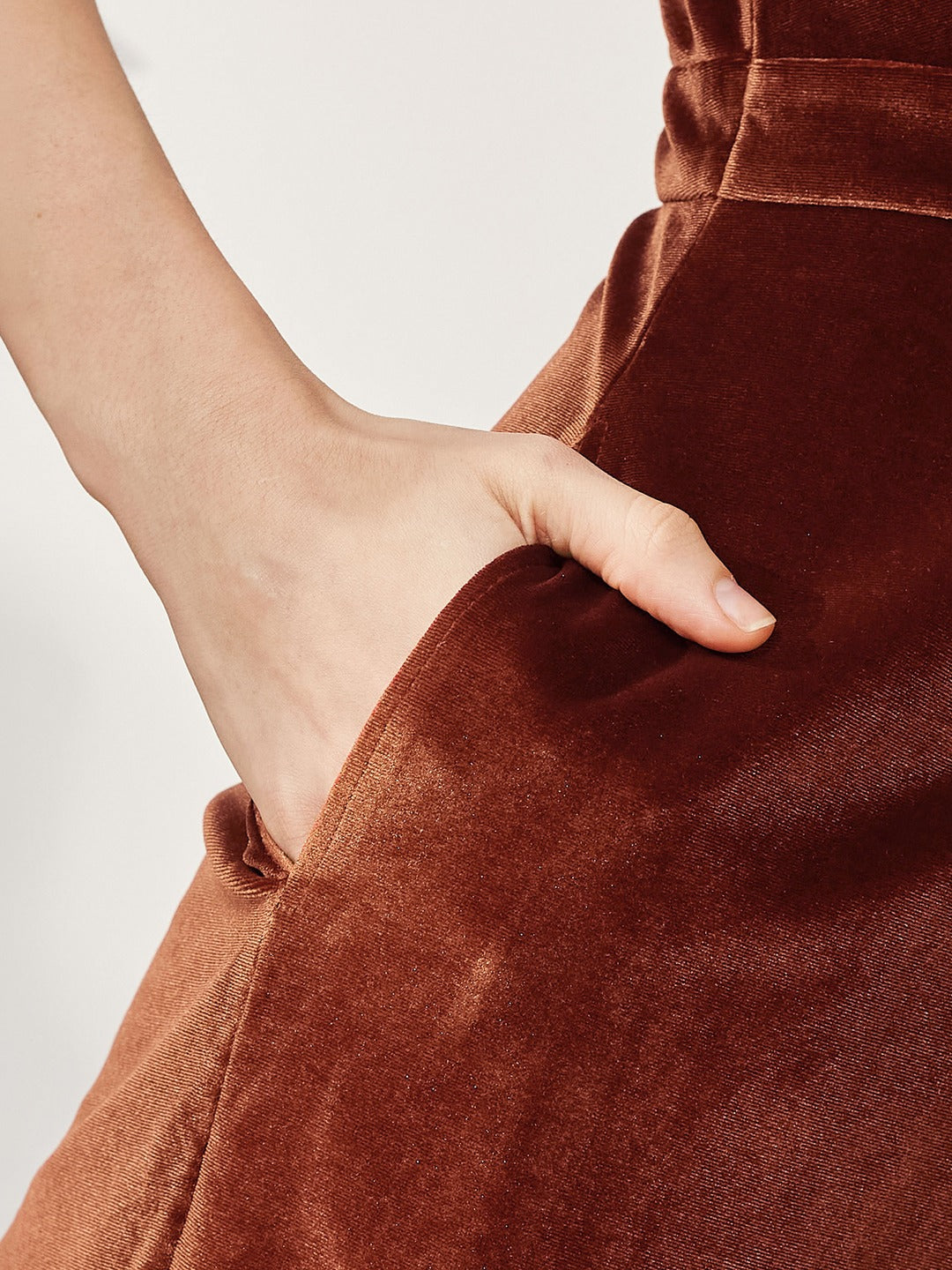 Rust Choker Neck Sleeveless Solid Pleated Regular Jumpsuit for Women