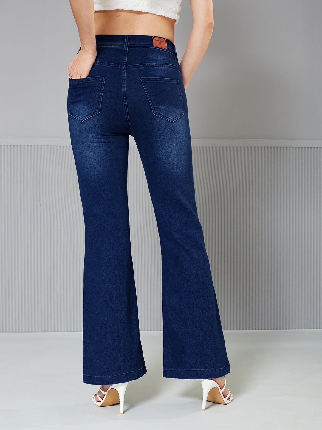 Women's Navy Blue High-Rise   Stretchable Bootcut Denim Jeans