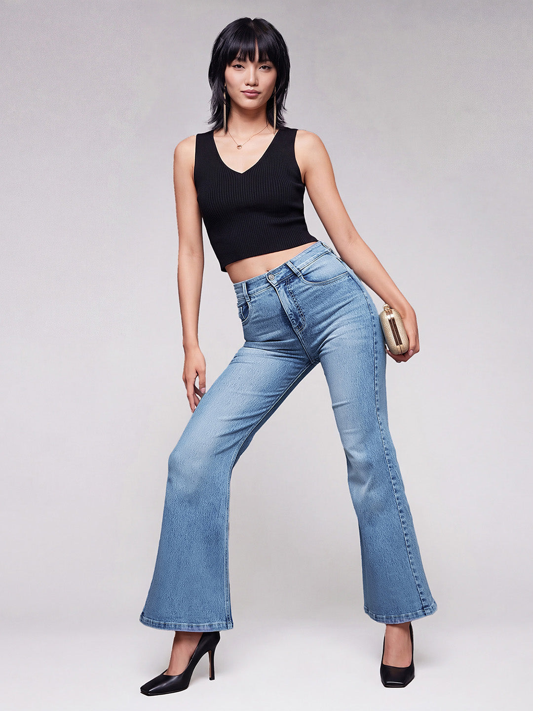 CHASEshape™ Light Blue Wide-Leg High Rise Stretchable Denim Jeans for Women