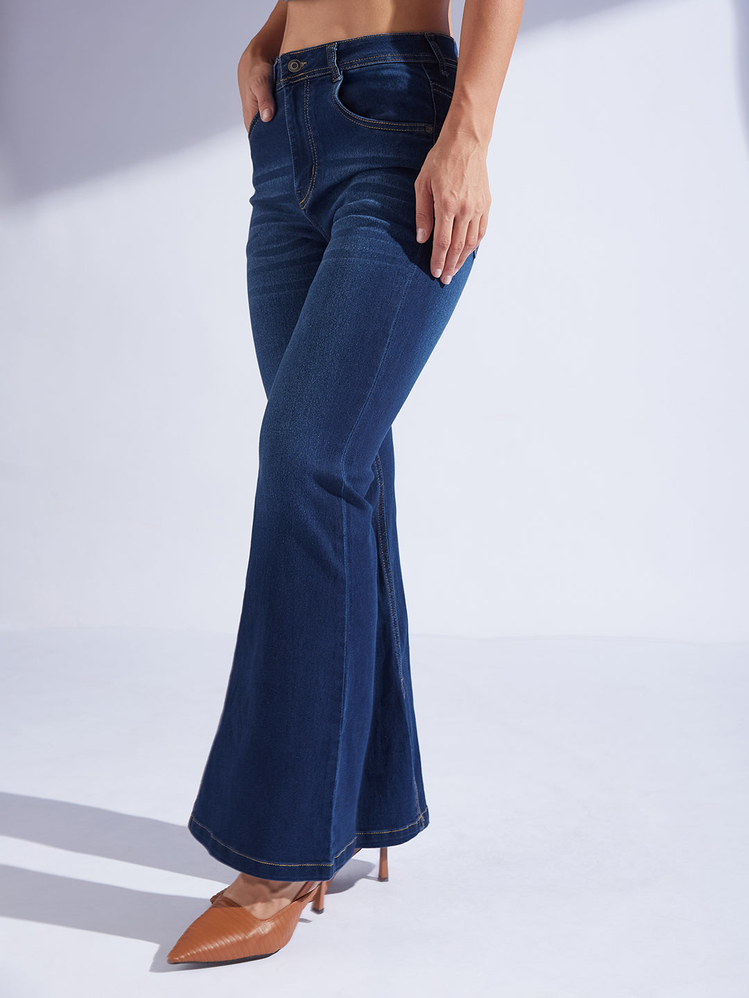 Women's Blue Bootcut Mid-Rise  Regular-Length Denim Stretchable Jeans