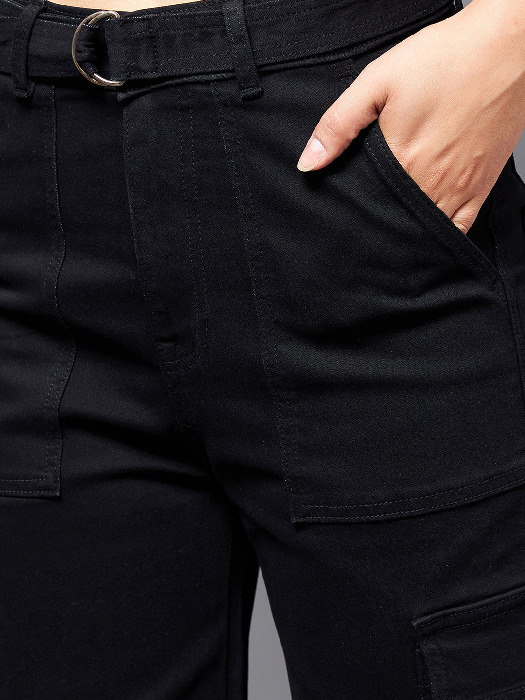 Black Wide-Leg High-Rise Stretchable Denim Jeans for Women