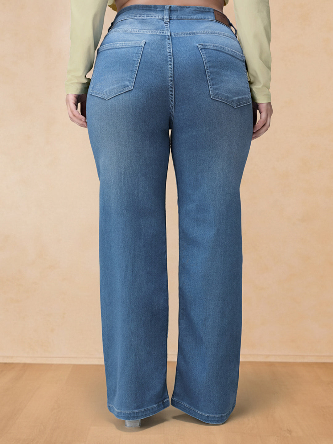 Light Blue Wide-Leg Mid Rise Blast Effect Denim Jeans for Women