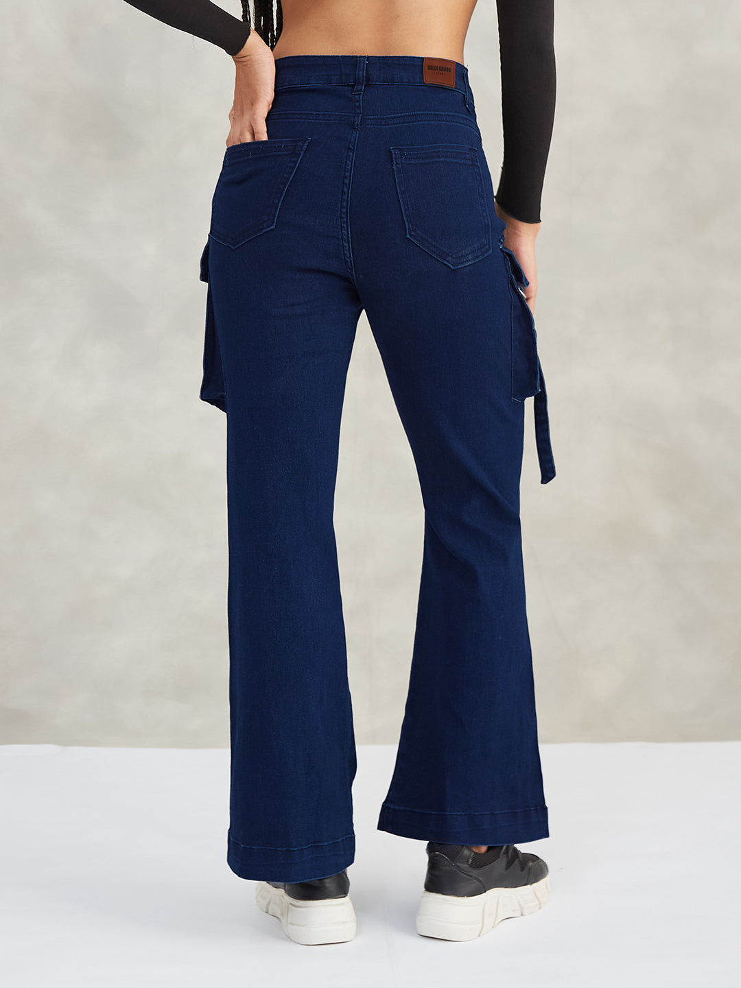 Women's Navy Blue Bootcut High-Rise Stretchable Denim Jeans