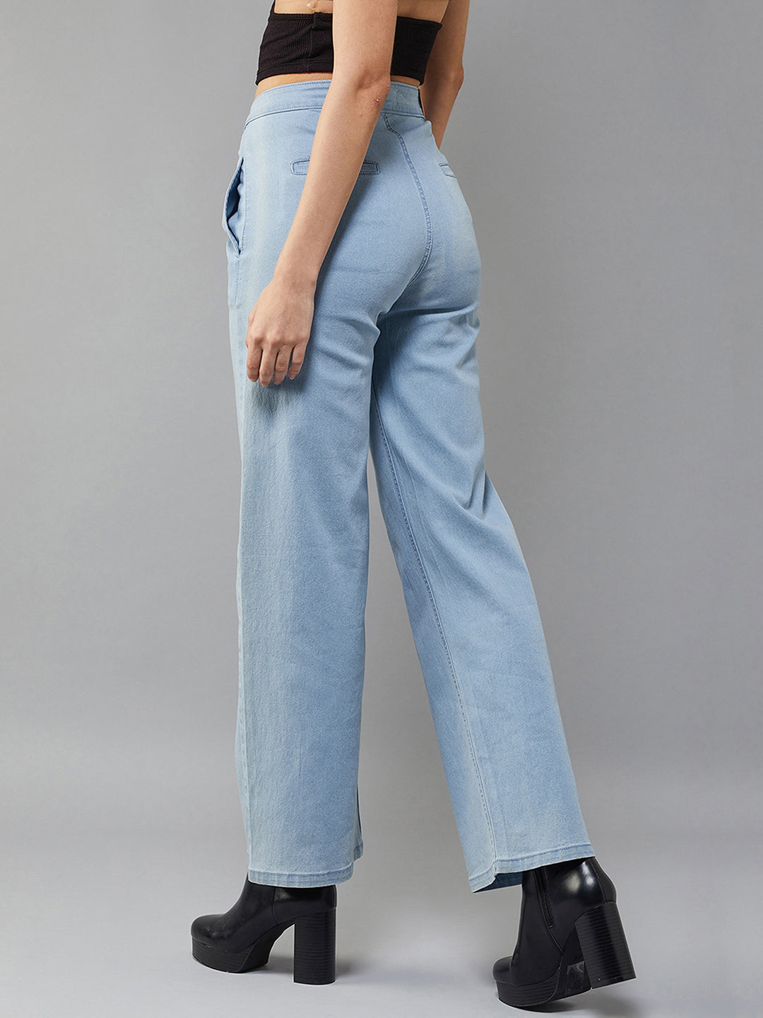 24/7 Comfort Women's Light Blue Wide-Leg High Rise Stretchable Denim Jeans