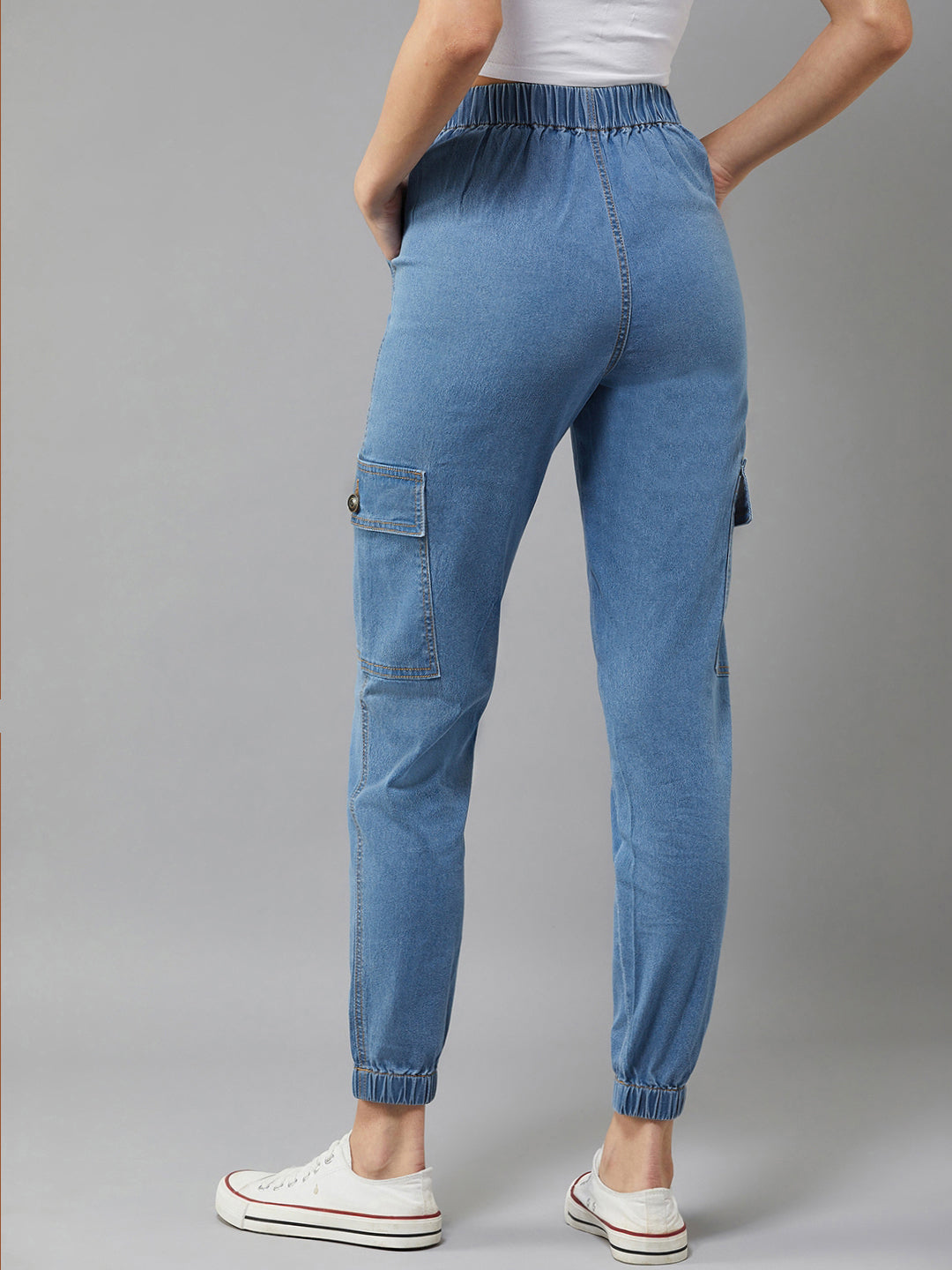 Women's Blue Regular High rise Clean look Regular Stretchable Denim Joggers