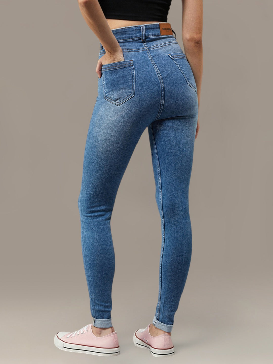 Blue Skinny High Rise Mild Distress Regular Stretchable Denim Jeans for Women