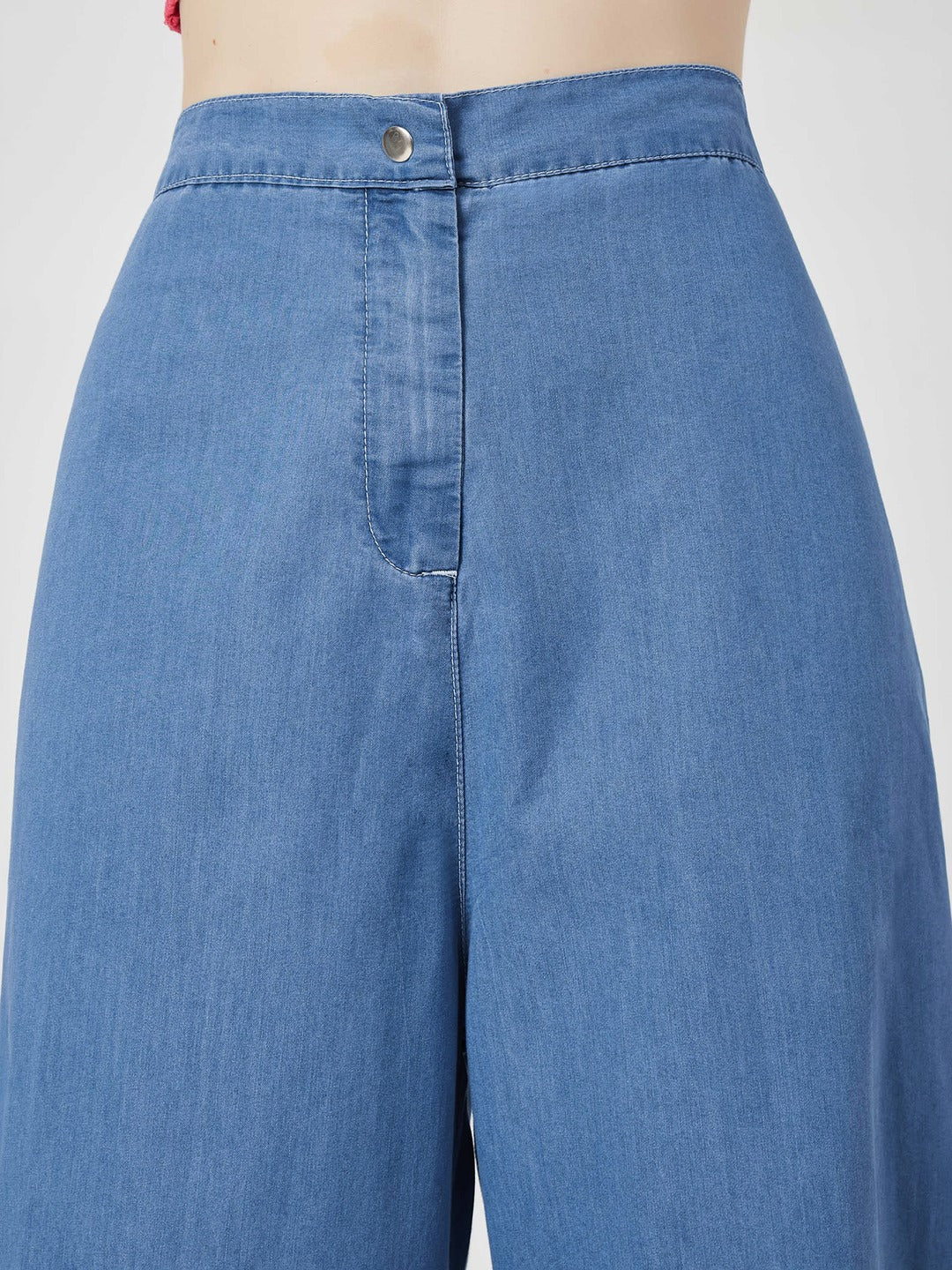Blue Flared Wide-Leg high-rise Non Stretchable Light Weight Denim Pants for Women