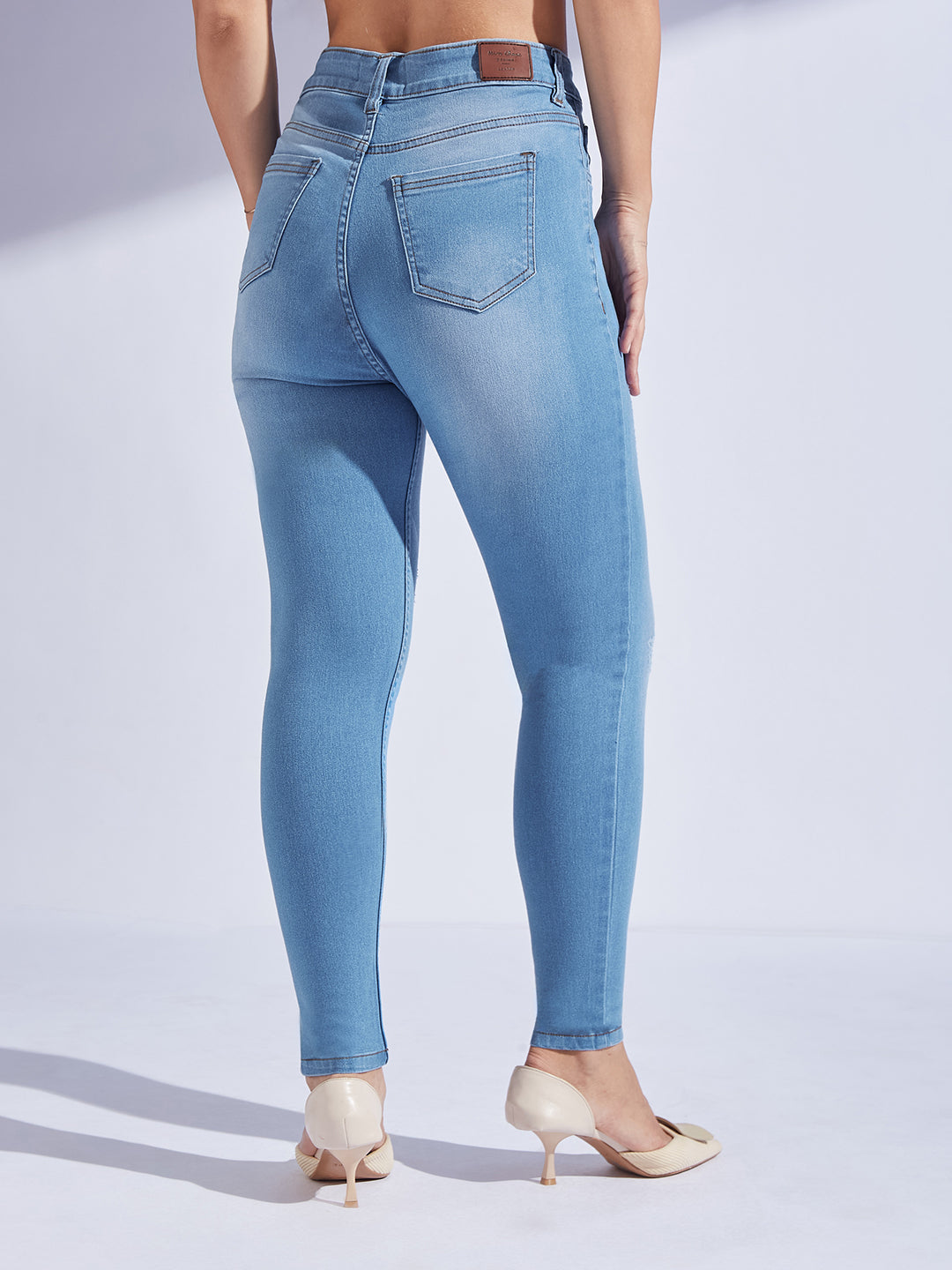 Women's Blue Skinny High-Rise Mild-Distress Stretchable Denim Jeans