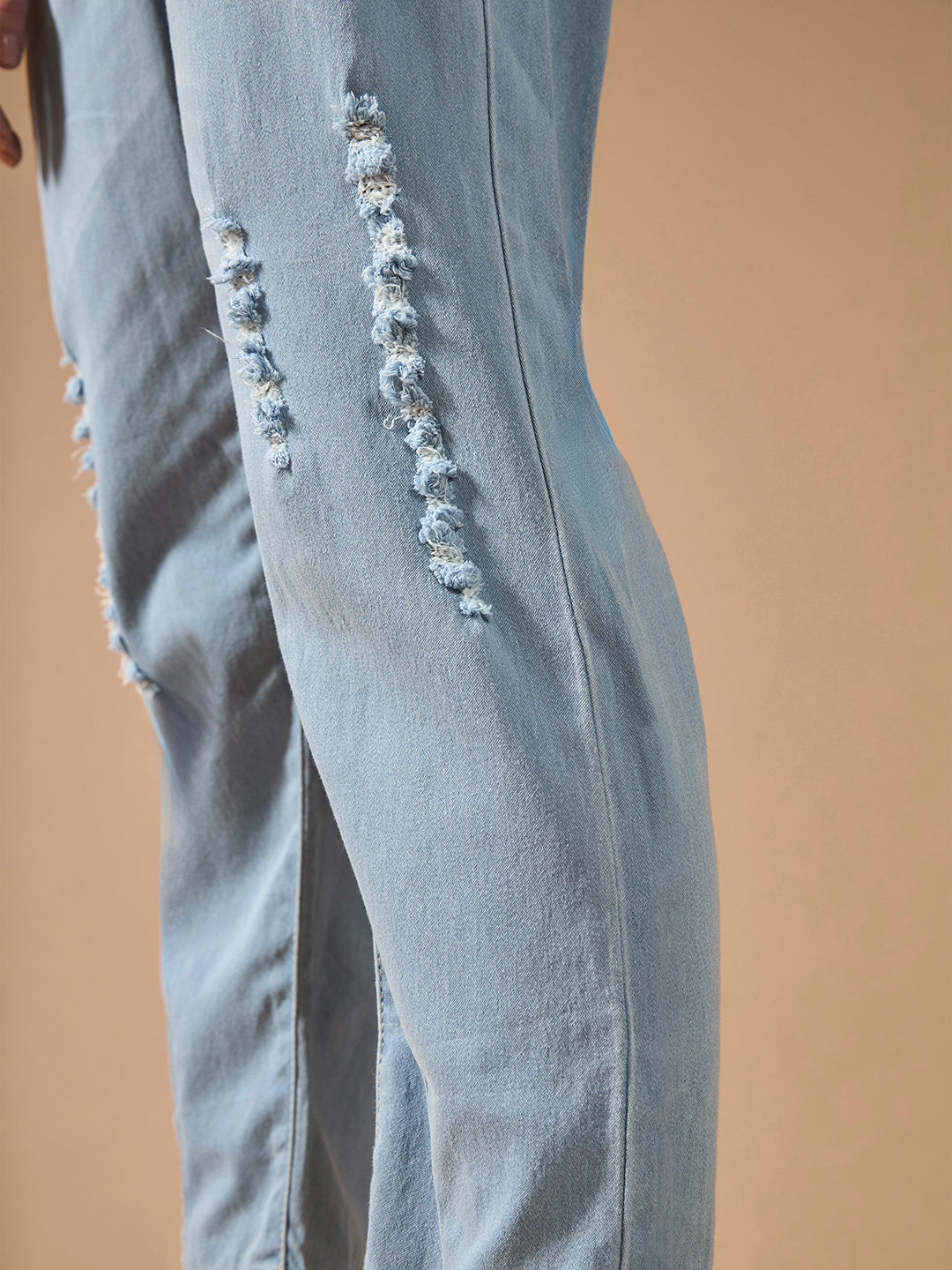 Women's Light Blue Mom's Jean High rise Mild Distress Stretchable Denim Jeans