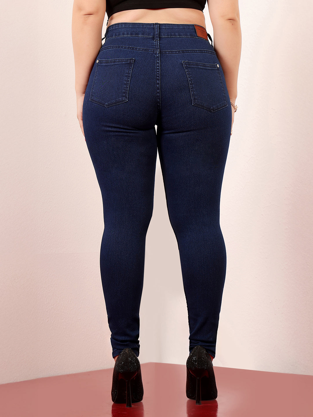 Women's Navy Blue Skinny-Fit Mid Rise Regular-Length Denim Stretchable Jeans