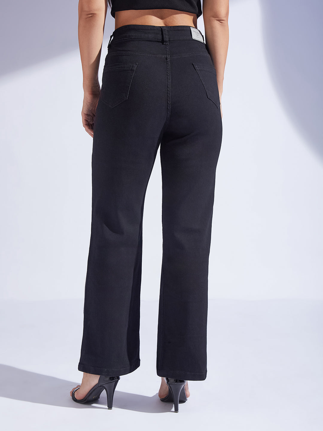 Women's Black Straight-Fit High-Rise Regular-Length Stretchable Denim Jeans