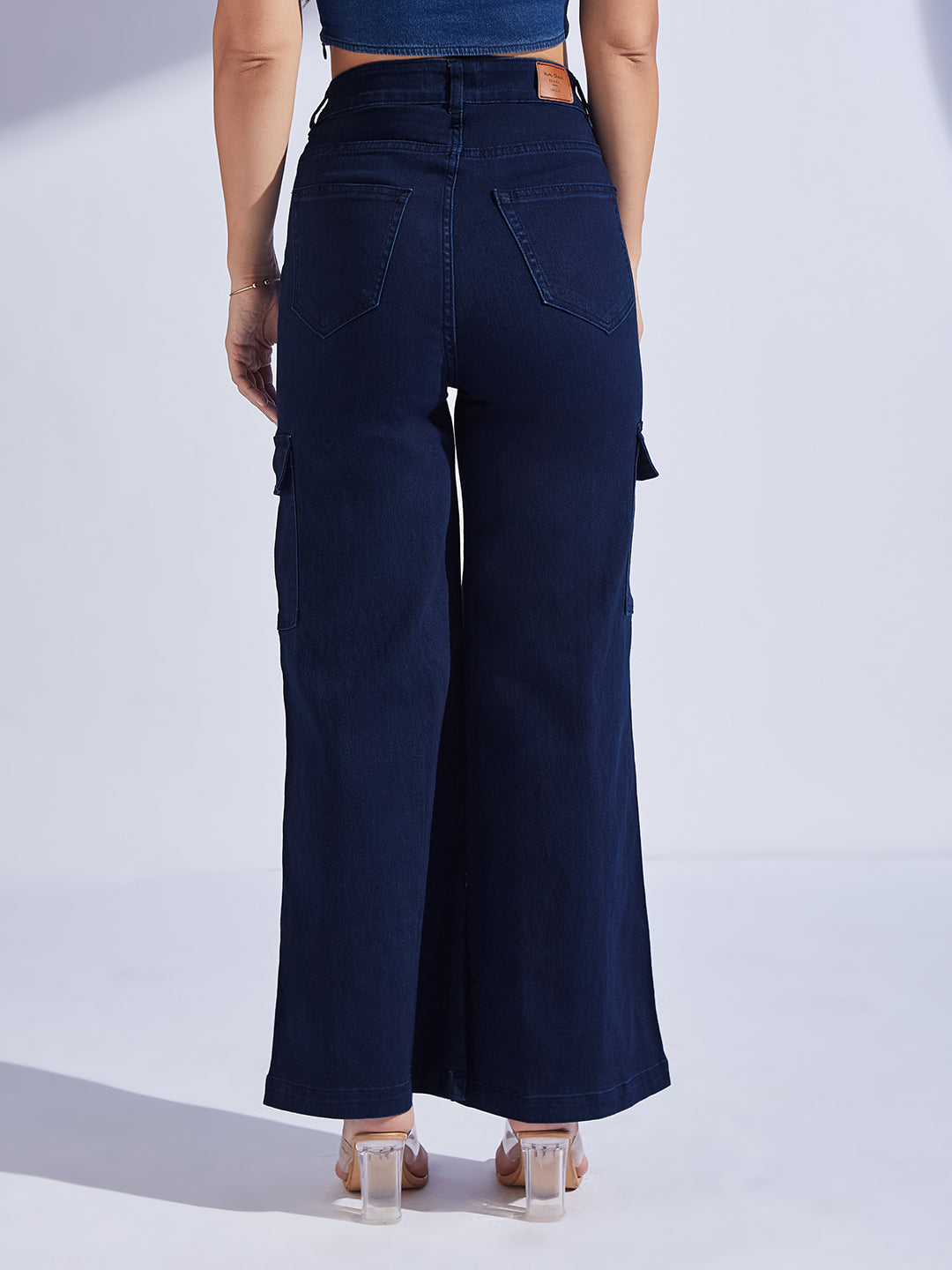 Women's Navy Blue Wide leg High-Rise Stretchable Denim Jeans