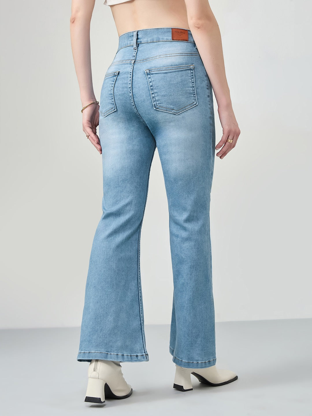Womens Blue Bootcut high-rise Regular Stretchable Denim Jeans for Women