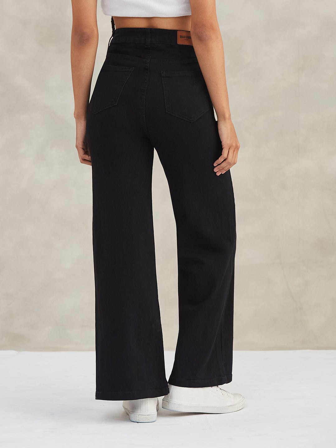 Women's Black Wide-Leg High-Rise Stretchable Denim Jeans